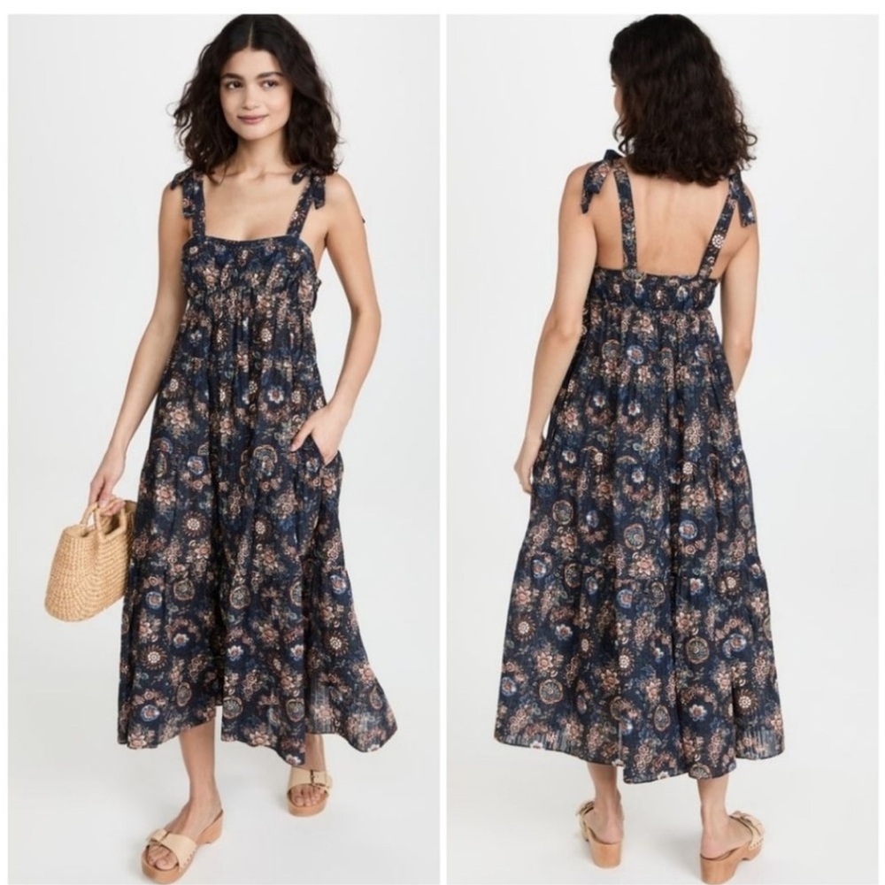 Ulla Johnson Cordelia Navy and Gold Floral Maxi Dress size 4